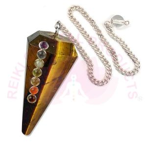 Tiger Eye With 7 Chakra Six Faceted Dowser / Pendulum