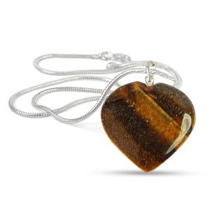 Tiger Eye Heart Shape Pendant - Size 25-30mm with  Chain