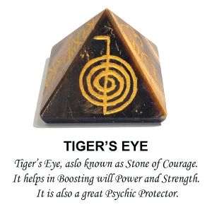 Tiger Eye Reiki Symbol Engraved Pyramid 30 mm Approx