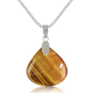 Natural Tiger Eye Drop Pendant With Metal Chain For Unisex