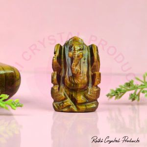Natural Tiger Eye Crystal Stone Ganesha Idol