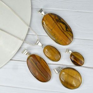 AAA Quality Tiger eye Oval Pendant With Chain