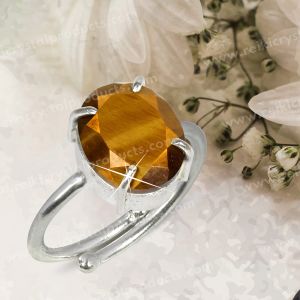 Natural Tiger Eye Crystal Gemstone Adjustable Ring (Shape: Diamond Cutting Design)