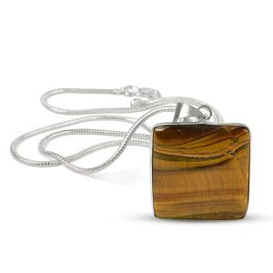 AAA Quality Tiger Eye Square Pendant With Chain
