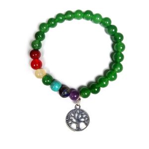 Green Aventurine Bracelet with Hanging Tree of Life Charm 8 mm Round Beads Bracelet