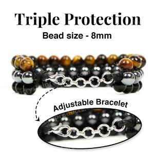 Triple Protection Black Tourmaline Macrame Nylon Cord Adjustable Wristband Triple line Stone Bracelet