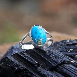 Natural Turquoise/Firoza Gemstone Adujstable Ring With Original Stone Ring For Unisex