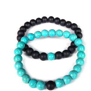 Turquoise (Syn) with Black Onyx 8 mm Bead Combo Bracelet