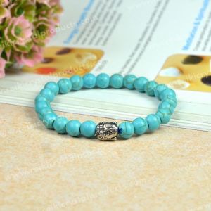 Turquoise with Buddha Head 8 mm Round (Syn) Bead Bracelet