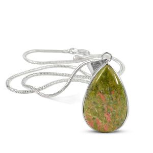 AAA Quality Unakite Drop Shape Pendant With Chain