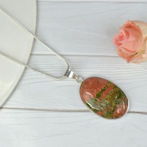 AAA Quality Unakite Oval Pendant With Chain
