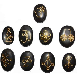 Black Onyx Karuna Reiki Symbol Engraved Set of 9 pcs