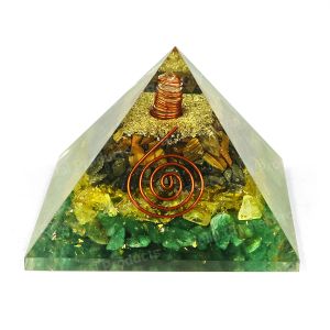 Wealth Citrine Pyrite Green Aventurine Tiger Eye Orgone / Orgonite Pyramid 70 mm Approx