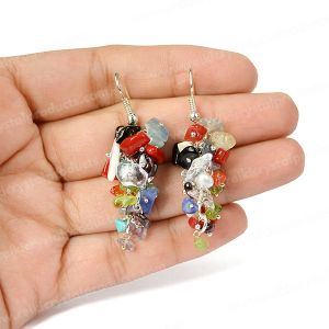 Multi Stone Crystal Earrings Natural Chip Beads Earrings for Women, Girls (Color :Multi)