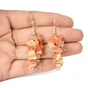 Peach Moonstone Crystal Stone Chip Earrings