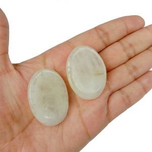 White Agate Worry -Palm Stone Oval Shape Cabochons Pack of 2 pc