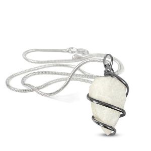 White Agate Natural Wire Wrapped Pendant with Chain
