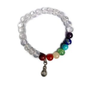 Clear Quartz Bracelet with Hanging Wu Lu Charm 8 mm Round Beads Bracelet
