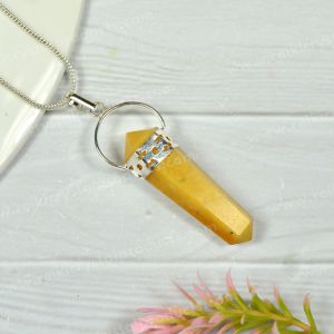 Yellow Jasper Double Terminated Pencil Pendant With Chain