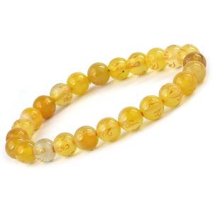 Yellow Onyx Om Mani Padme Hum Engraved 8 mm Beads Bracelet