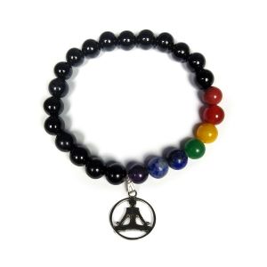 Black Onyx with 7 Chakra Yoga Charm Hanging Bracelet