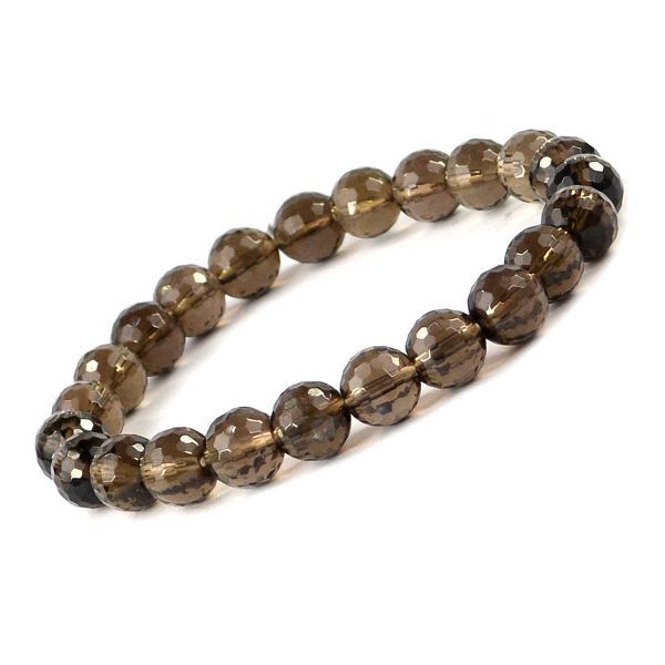 Natural Smoky Quartz Faceted Stone Beads Elastic Bracelet Jewelry for Women 