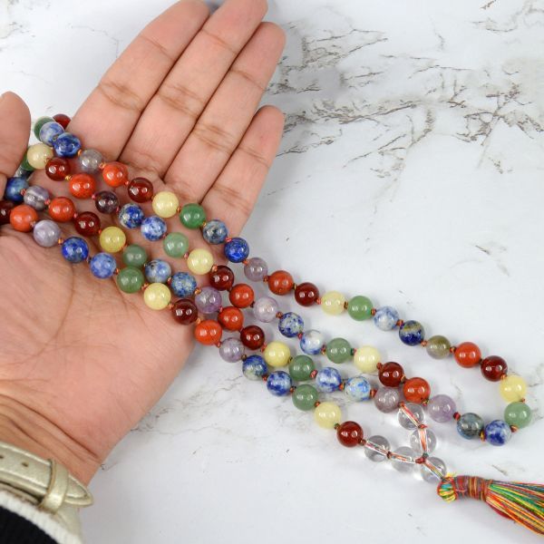 7 Chakra 2 Round 108 Beads 6mm Mala 26 Inches Natural Crystal Gemstone for  Reiki and Chakra Healing