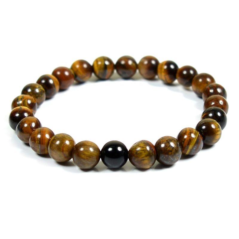 Support wildlife! Project-Steps Jewell Original Matte Tiger Eye natural gemstones stretch bracelet with silver cube 925 for Men and Women 