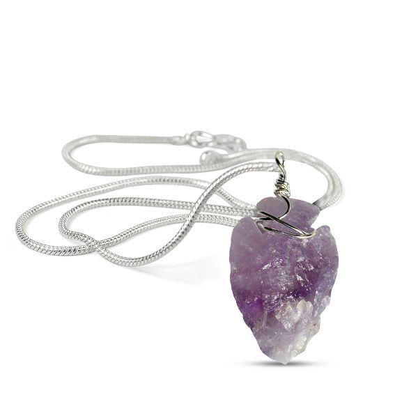 Amethyst Briolette Stone Necklace with Sterling Silver Chain