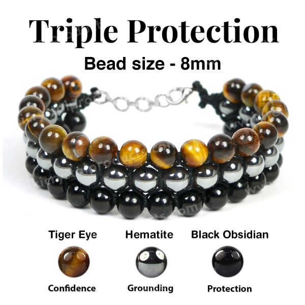 Triple Protection Bracelet-Handmade Bracelet for Men Women,8MM Beads of  Natural Tiger Eye and Black Obsidian,Crystal Bracelet Bring Luck and  Prosperity(Blue) - Yahoo Shopping