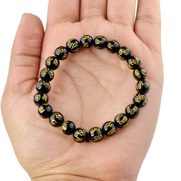 FF - bracelet 3mm 5 black agate beaded gold plated | Muja Juma