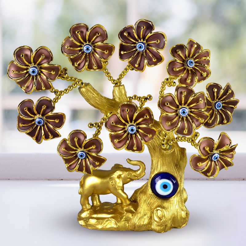 Details about   New Elephant Gold Evil Eye Tree with gray Flowers 10" 