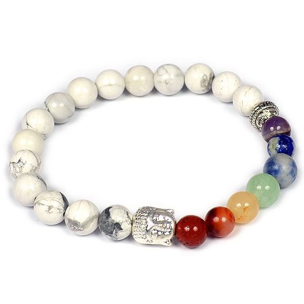 Chakra Bracelet 8mm Natural Stones White Howlite & Buddha+Selenite Heart  Energy Stone Colorful Buddhist Bead Tiger Stone Of 7 Colour - Walmart.com