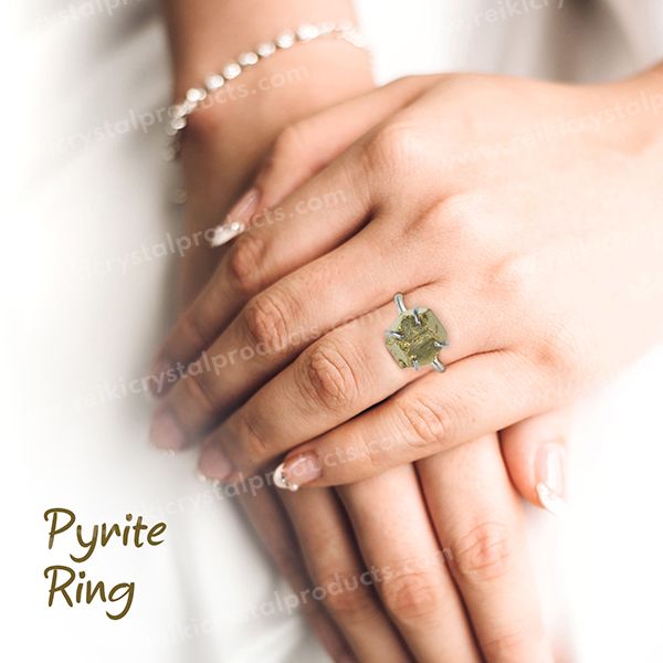 Amazon.com: Luxurious Pyrite Stone Ring - Natural Gemstone Rectangle Ring -  Elegant Unique Rings for Fashion, Birthday, Graduation, Wedding - Custom  Size and Material : Handmade Products