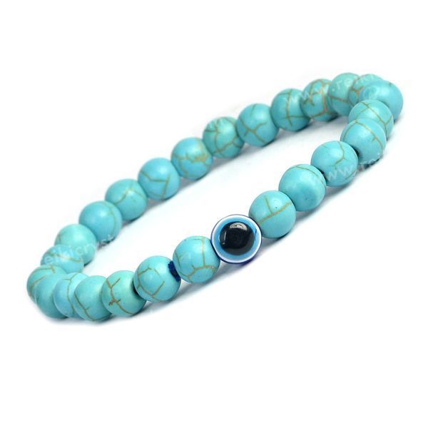 Evil Eye Turquoise Stone Handmade Bracelet Elastic Healing Bracelets Men  Women | eBay