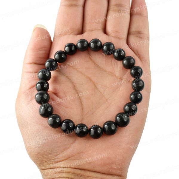 Fashion Alloy Cross Black Agate Beads Bangle Elastic Bracelet-7.5inches -  Black - CC186NYG9WG
